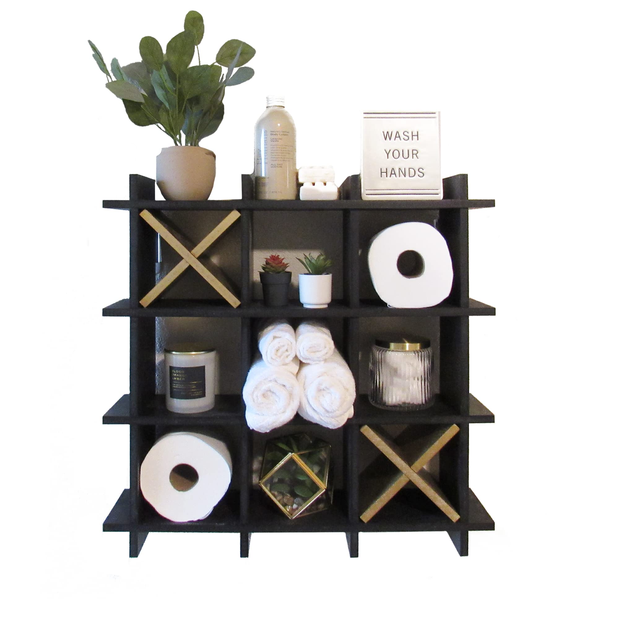 Large Black Tic Tac Toe Toilet Paper Holder Stand Design Freestanding