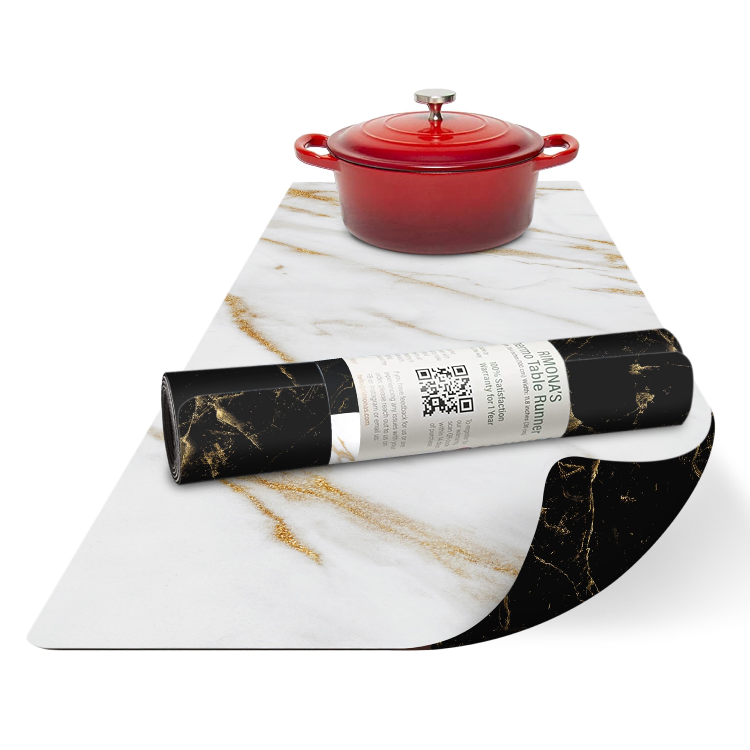 Photo 1 of RIMONA'S Heat Resistant Table Runner - Waterproof, Table Protector, Heat Proof Trivet 350F for Hot Plates & Pots, Ideal for Gifting, Mother-in-Law Gift, Reversible White & Black Marble Runner