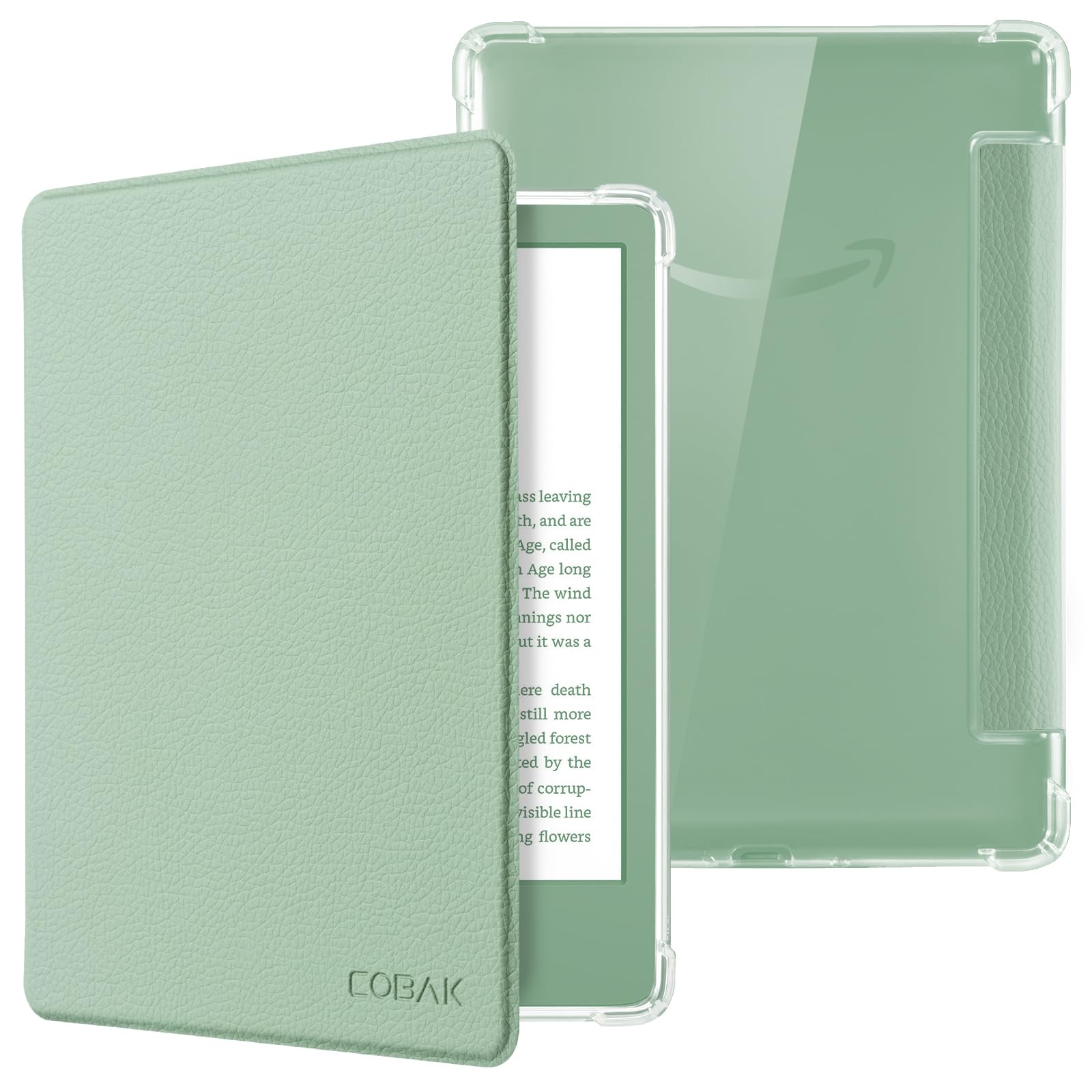 CoBak Case for 6" Kindle 11th Generation 2024 and 2022 - Ultra Slim Lightweight Transparent Clear TPU Back Shell Protective Cover with Auto Wake/Sleep for Kindle, Matcha Green