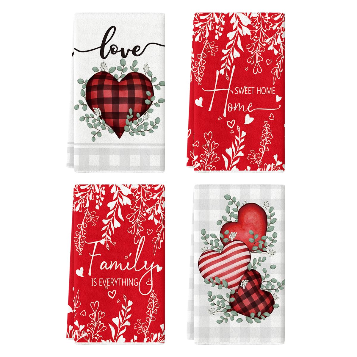 Photo 1 of Artoid Mode Red Buffalo Plaid Heart Love Valentine's Kitchen Towels Dish Towels, 18x26 Inch Farmhouse Wedding Decoration Hand Towels Set of 4