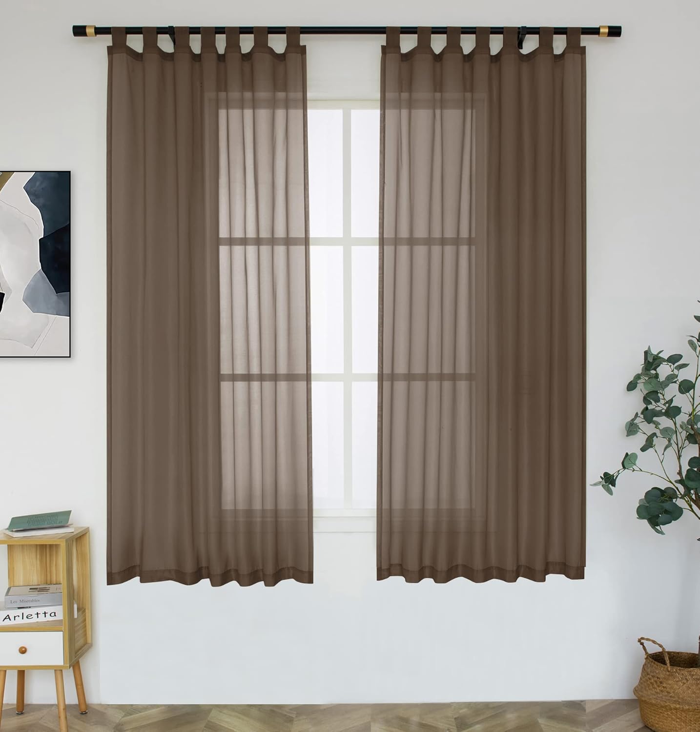 Outdoor Curtains - MUMFAS Brown Sheer Curtains for Bedroom 63 Inches Long Light Filters Tab Top Sheer Curtains for Living Room，Pergola,Porch,Cabana Gazebo Indoor/Outdoor Voile Sheer Drapes,52 X 63 Inch