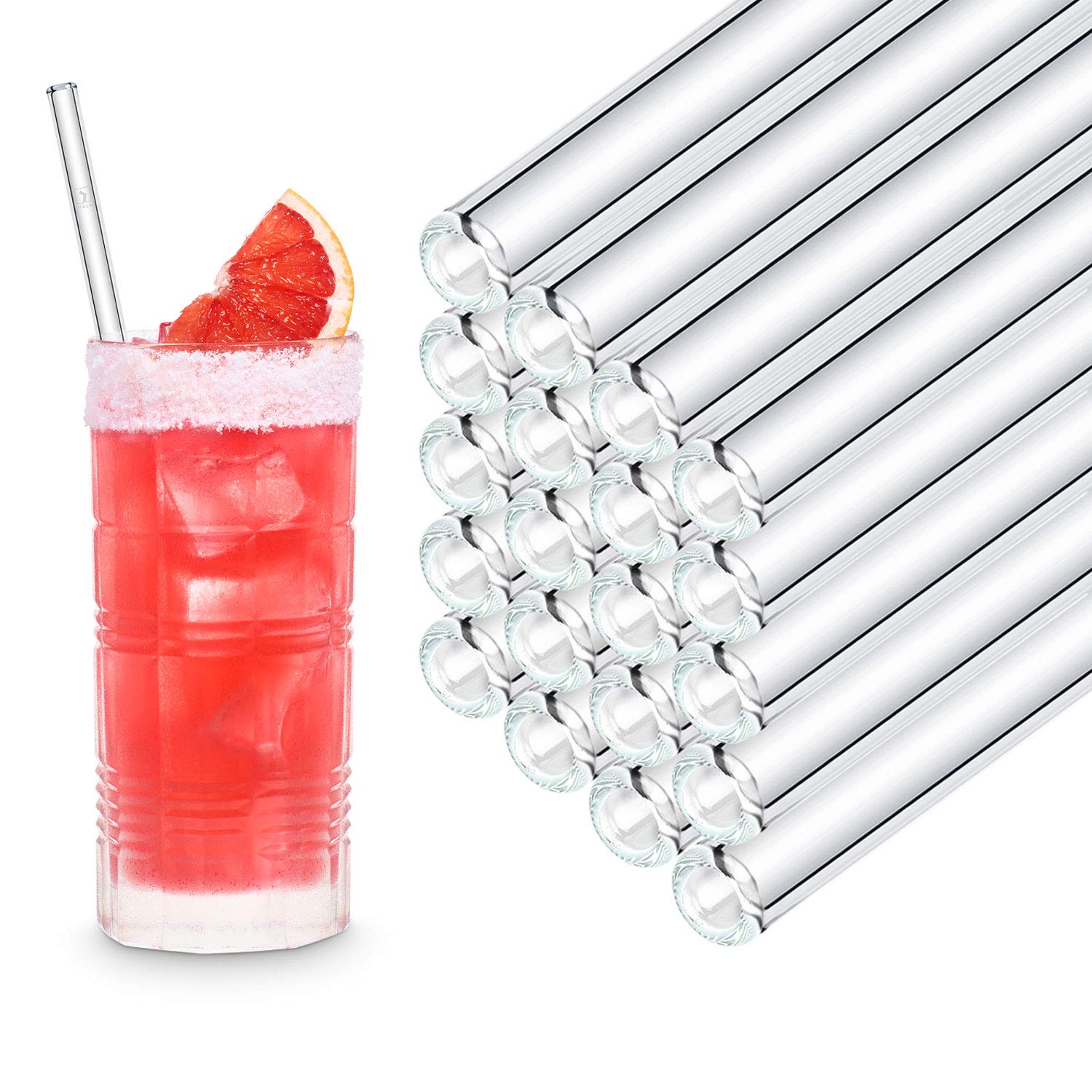 Halm Glass Drinking Straws Reusable Sippers - 50 Pieces Straight 23 cm - for Catering, Eatery, Pub, Coffeehouse, Inn - Dishwasher Safe - Glass Sippers Glass Tubes for Cocktails, Blended Beverages