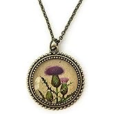 Fern & Filigree Scottish Thistle Necklace - Handmade Vintage Flower Print Pendant for Women