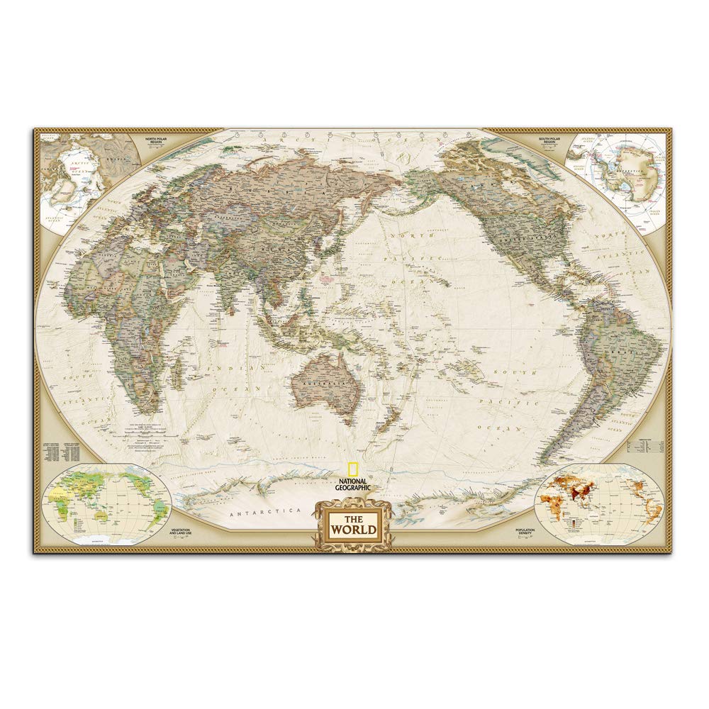 Retro Universal World Map Wall Art - Old Global National Geographic Vintage Mural Canvas Print Picture for Office Living Room Decoration -36X24 inches