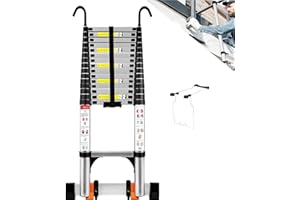 Wolec Telescoping Ladder&Ladder Stabilizer, 20.3 FT Aluminum Portable Extension Ladder w/Hooks, Stabilizers& Wheels, Heavy Duty 330lbs Max Capacity -Silver