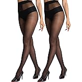HONENNA Sheer Tights for Women 2 Pairs Ultra Thin Reinforced T Crotch Control Top Pantyhose Stockings