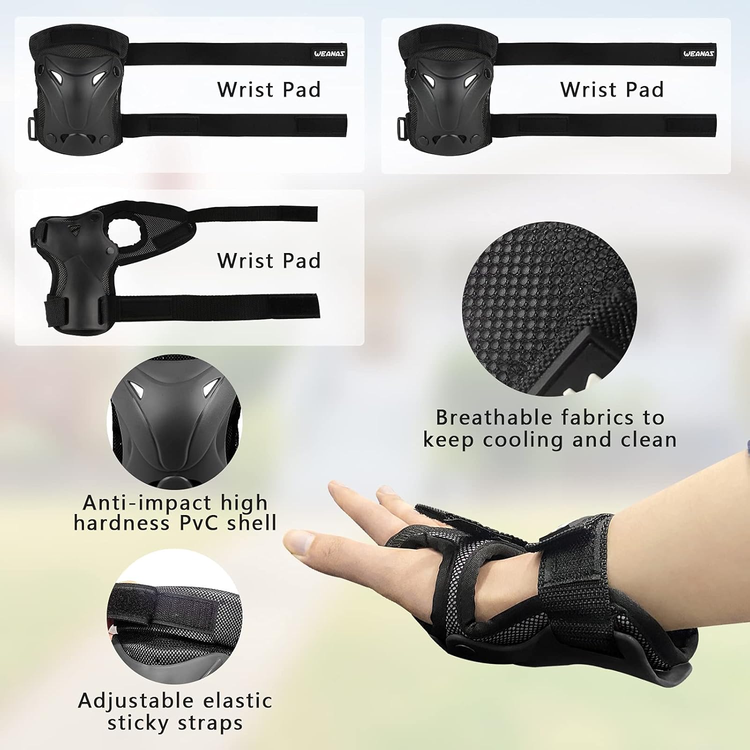 Weanas Helmets for 3-14 Years Kids Youth Adjustable Sports Protective Gear Set, Cycling Skating Safety Pad Safeguard (Helmet Knee Elbow Wrist Pads) : Sports & Outdoors
