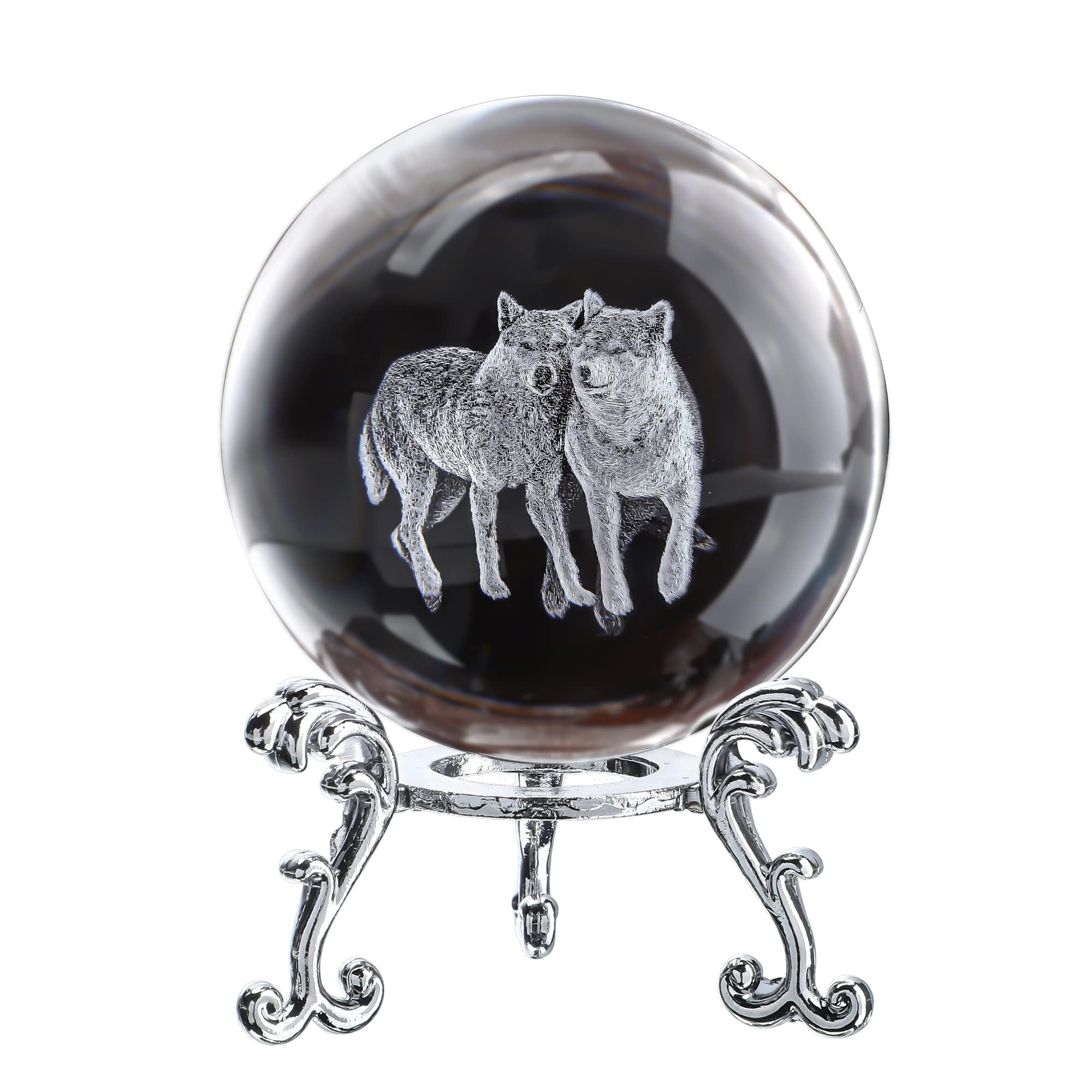 ZEERSHEE 60mm Wolf Couple Crystal Ball Wolf Ornaments Glass Paperweight Wolves Gifts for Men Women Lovers Desktop Decor
