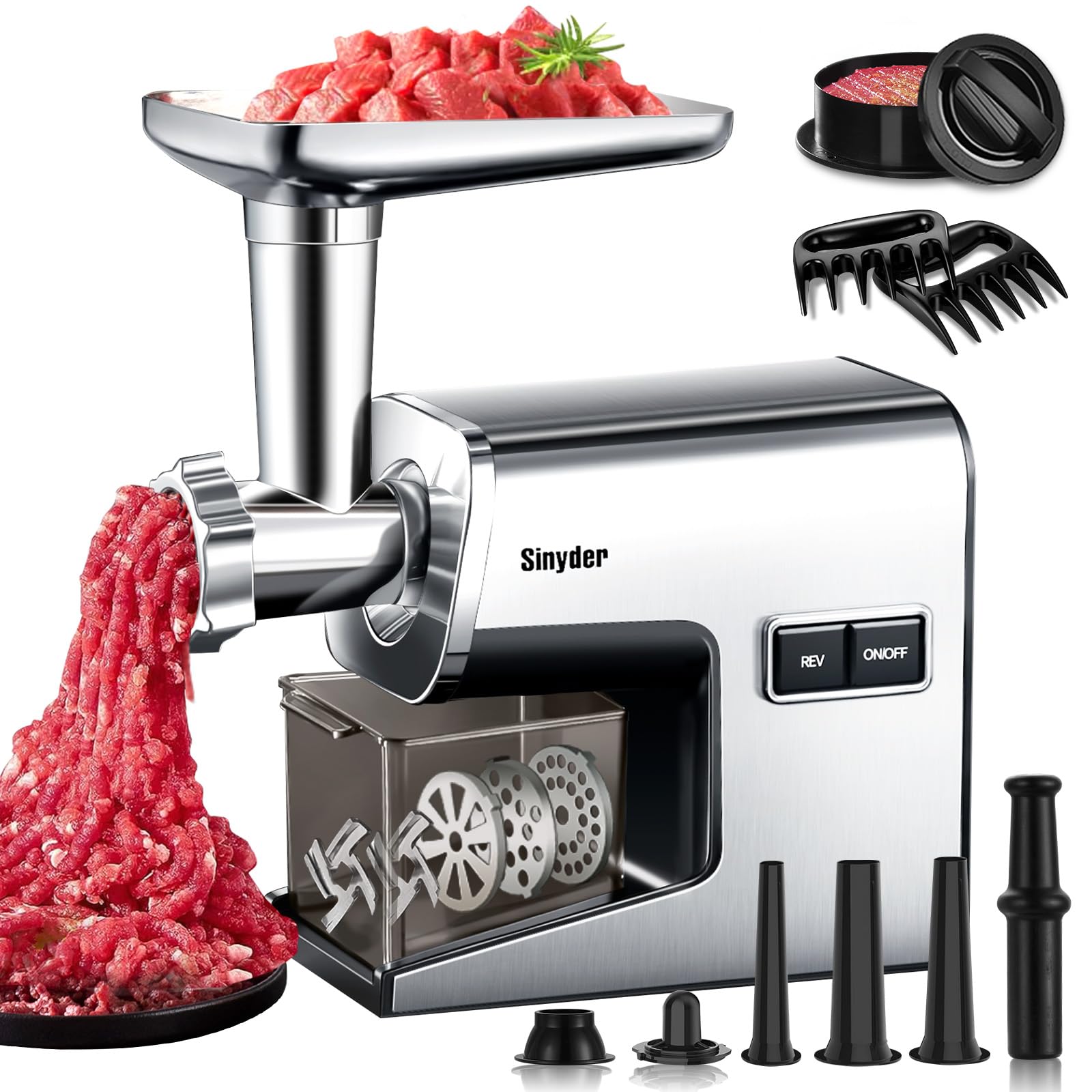 Photo 1 of Electric Meat Grinder,3000 Max Stainless Steel Meat Mincer with 2 Blades,3 Grinding Plates,Food Pusher,Meat Claw,Sausage Stuffer Tubes & Kubbe Kit for Home & Kitchen Using