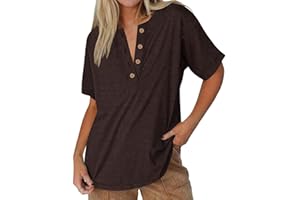 Womens T Shirts Short Sleeve V Neck Button Tees Fashion Tops 2025 Trendy Soft Casual Loose Blouse Summer Outfits