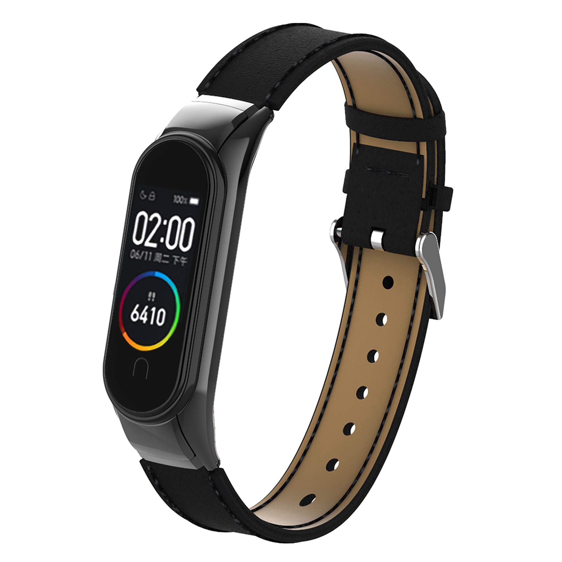 BDIG Mi band 3 Mi Band 4 strap Replacement Leather Strap Wristband WatchBand Accessories for Xiaomi Mi Band 4 Mi Band 3(Original Fashion Design) (PU Leather Black)