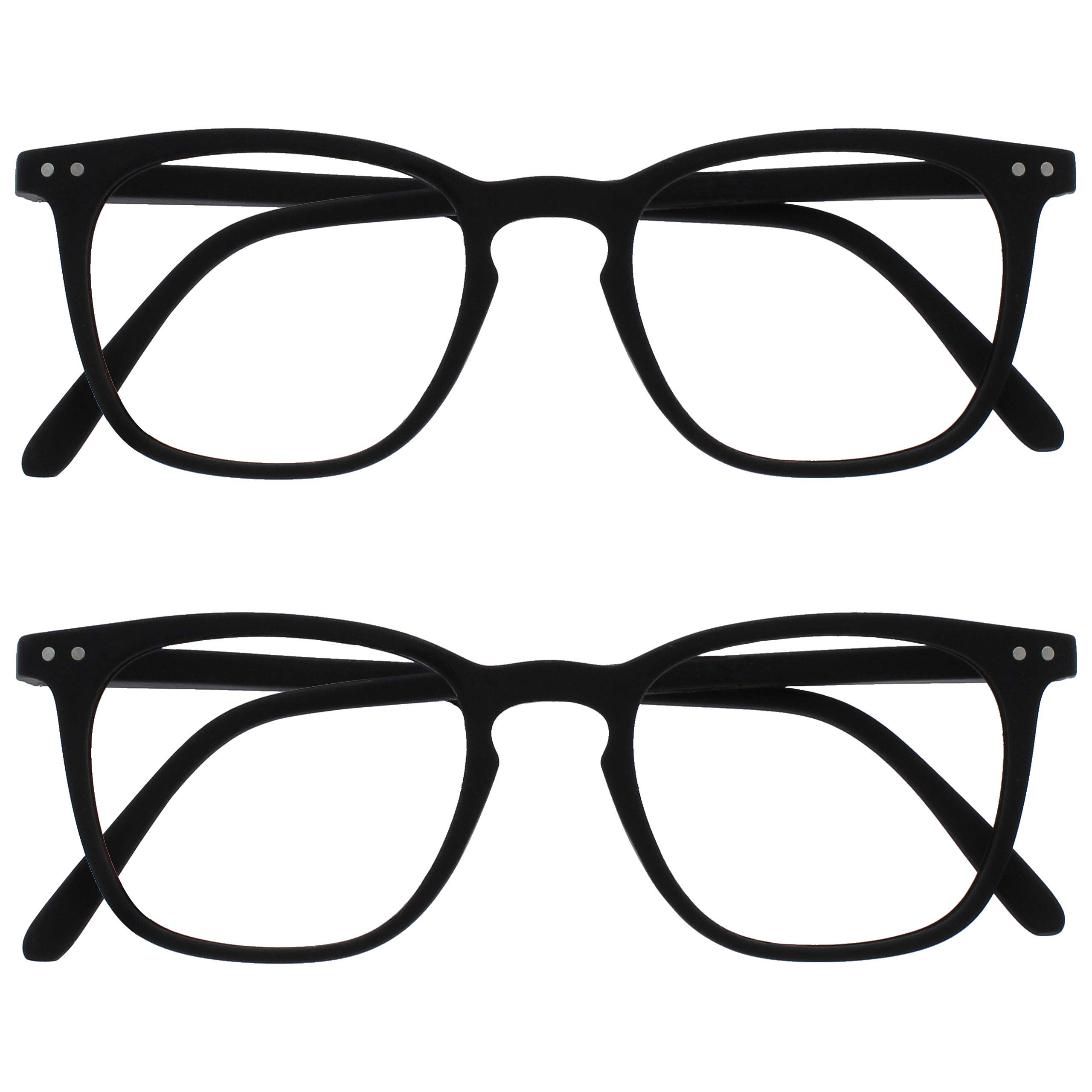 OPULIZE Bex Reading Glasses 2 Pack Large Square Cool Designer Frame Spring Hinges Scratch Resistant Matt Black Mens Womens RR64-1 +2.50