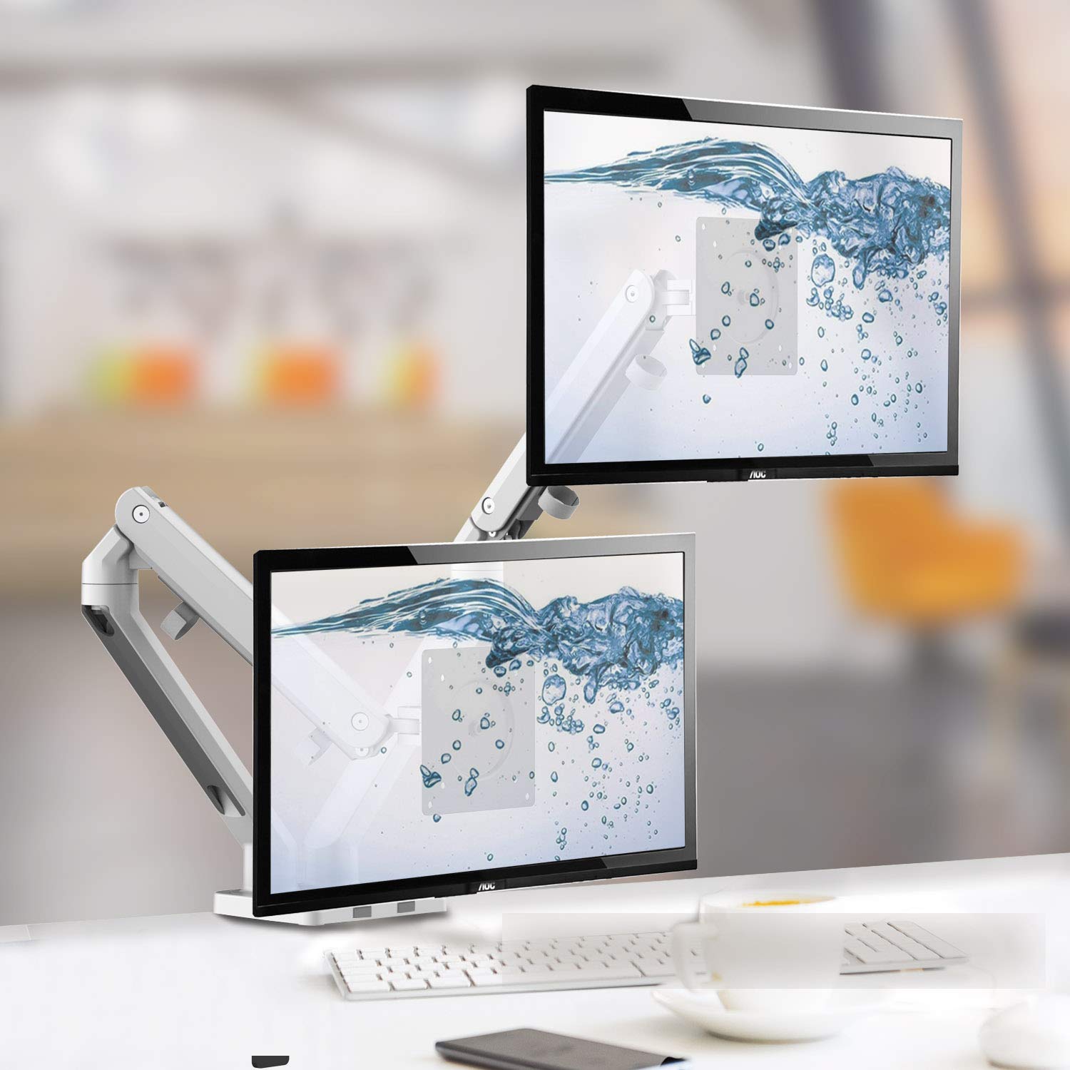 Bemorergo Dual LED LCD Monitor Desk Mount Stand- Aluminum Gas Spring Arm Height Adjustable VESA Bracket 2 in 1 Heavy Duty Fully, fits 2 /Two Screens up to 17 to 32 inches