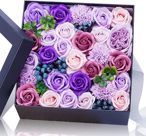 Amazon 石鹸バラプレゼントボックスは仲間のよい親友に送るだけでなく 引越し 母の日 誕生日バレンタインデー 感謝祭 クリスマスの一番いいプレゼントである 人工バラ Purple 造花 オンライン通販