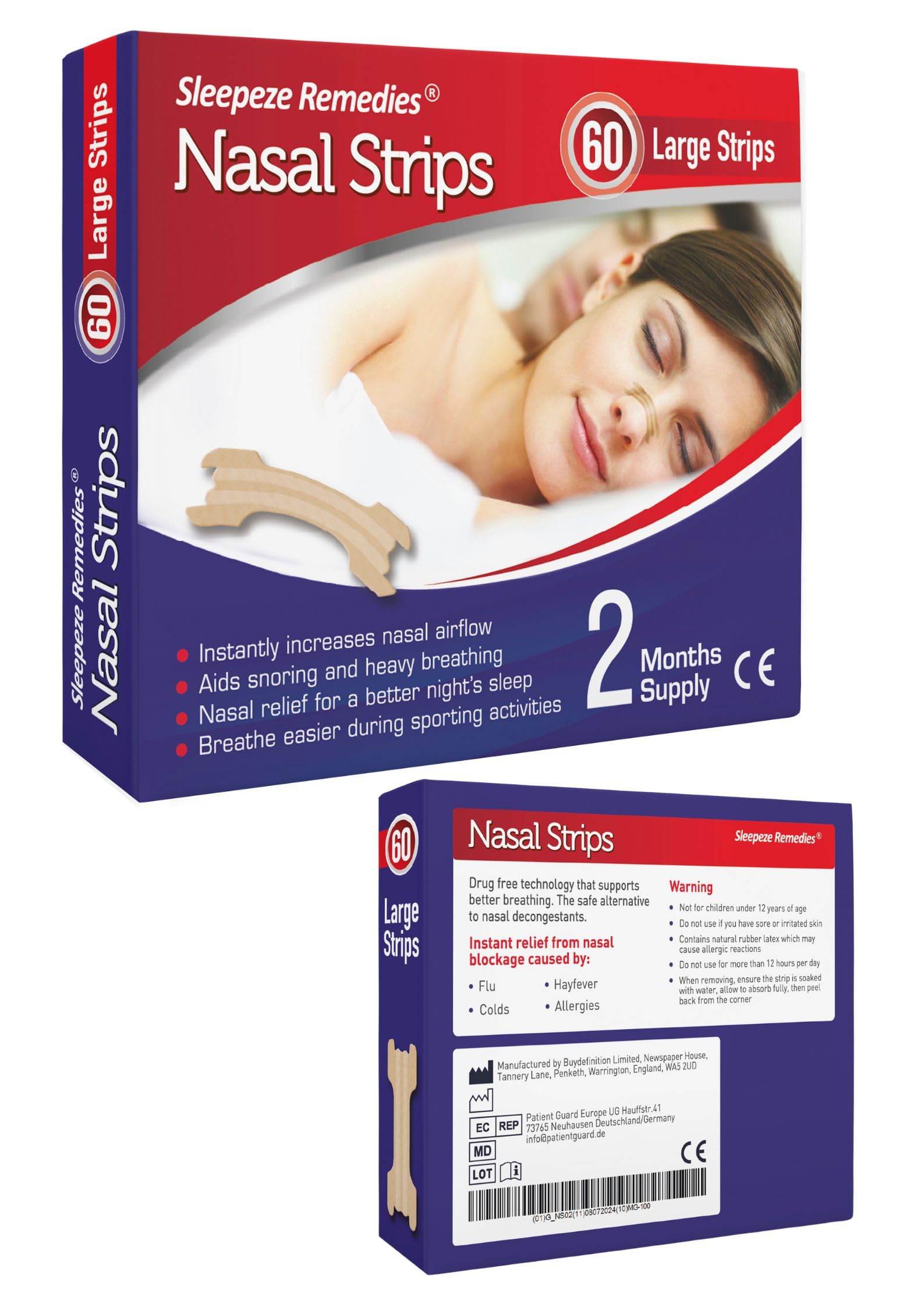 Nasal Strips x60, Nose Strip, Anti Snore Strip, Anti Snoring Devices, Sleep Tape Snoring Aids for Men and Women, Snoring Strips, Sleepeze Nasal Strip Large, Snore Strips for Men, Sleepeze Remedies