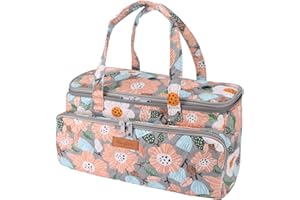 Hanfetch Yarn Bag-Large Size-Yarn Storage Organizer with Grommets-Portable Crochet Bag for Yarn Skeins-Crochet Hooks-Knitting Needles -Other Accessories (Flower-Grey)