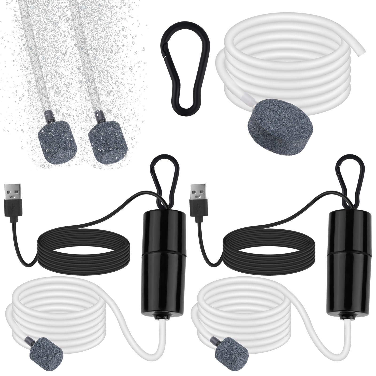 2 Pack Aquarium Air Pump, Silent Portable USB Mini Air Pump with Air Stone, 1W Fish Tank Filter Pump, Energy Saving High Efficiency Oxygen Pump