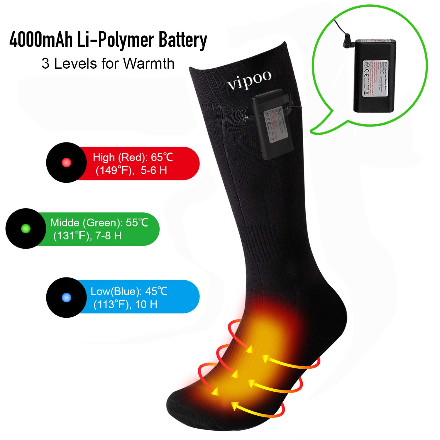 Freeze Dryer Rechargeable Foot Warmer Socks With 4200 MAh Battery
