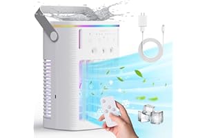 Yestono Portable Air Conditioners,3-Speed Small AC Fan, Portable Air Cooler with Remote,Timer function,7-Color Night light,3-Level Mist modes,Personal Air Conditioner for Bedroom,Office,Room,Camping.