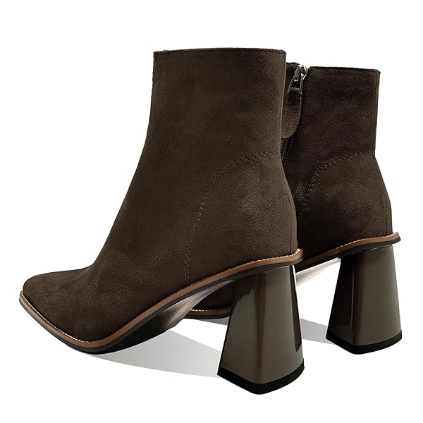 MOTIMODEN WOMENS BOOTIES LOW MID HEEL ANKLE BOOTS SQUARE TOE CHUNKY SHORT BOOTIES SIDE ZIPPER HEELED SHOES FOR WOMEN FALL WINTER