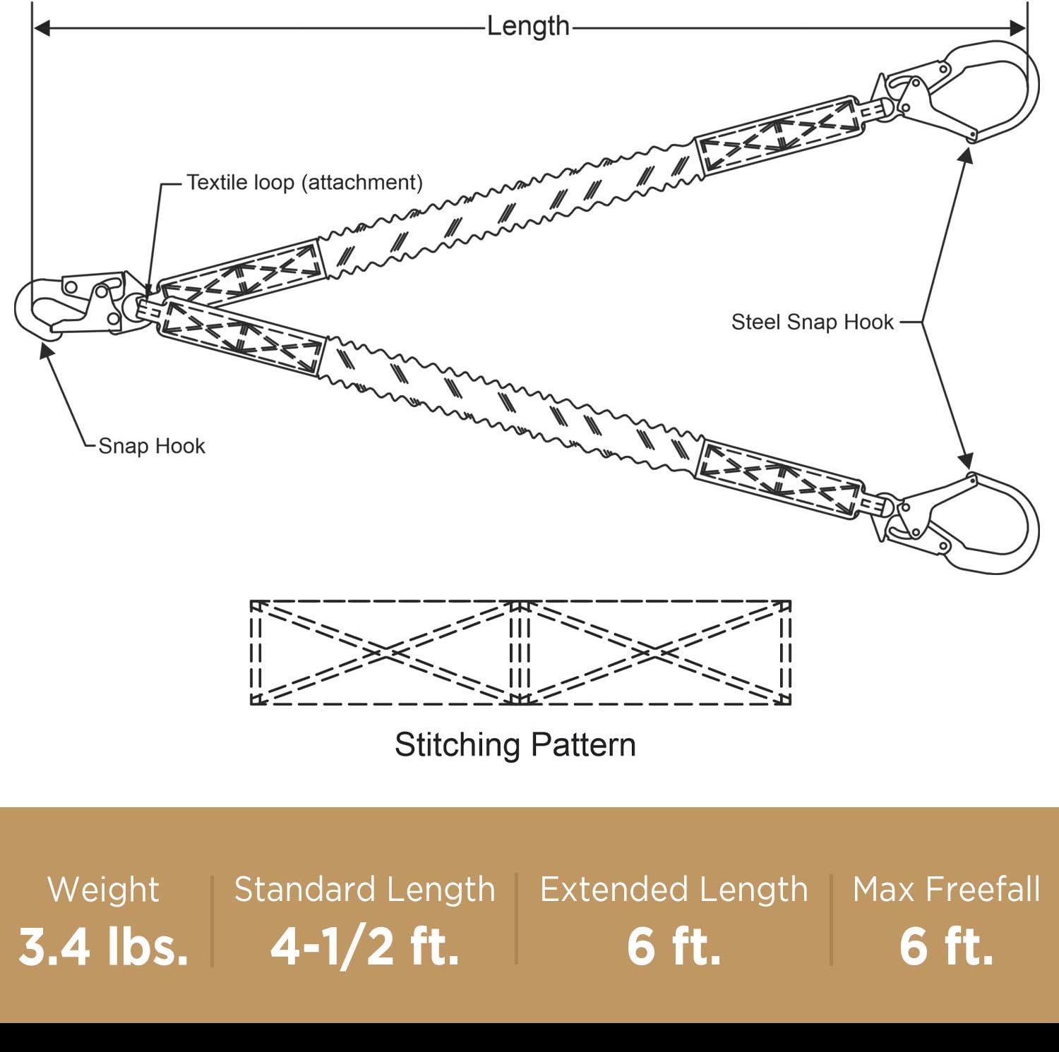 AFP 6FT Double Leg Internal Shock Absorbing Safety Fall Protection Lanyard with Dual Aluminum Pelican Rebar & Steel Snap Hook |Heavy-Duty Webbing | OSHA & ANSI Rated (Aluminum): Automotive