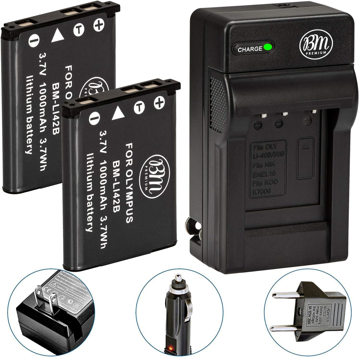BM Premium 2Pack Of LI42B Batteries and Battery Charger for Olympus Stylus 1040
