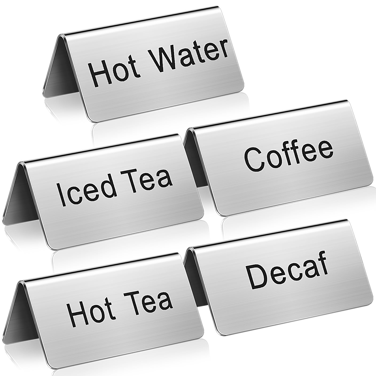 Photo 1 of Hicarer 5 Pcs Stainless Steel Table Tent Sign Coffee Signs Tea Beverage Table Display for Party Buffet Restaurant Banquet Wedding Indoor Outdoor, 2.99 x 1.5''