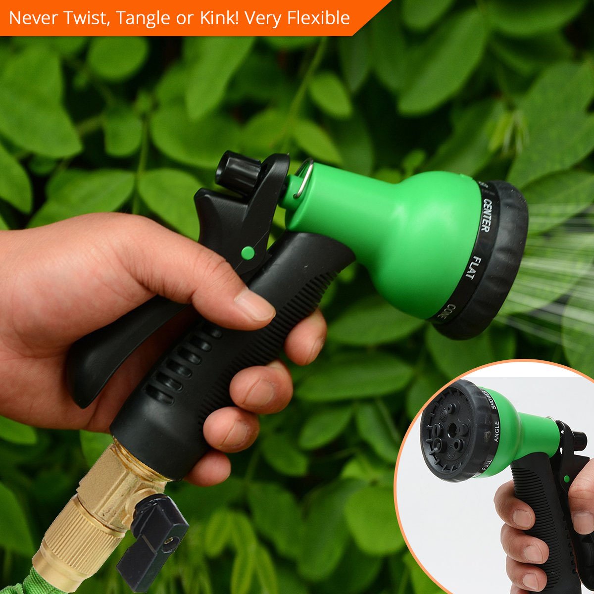 Expandable Water Hose No Kinking Flexible Lightweight Garden Nozzle with 7-Pattern Spray 50ft