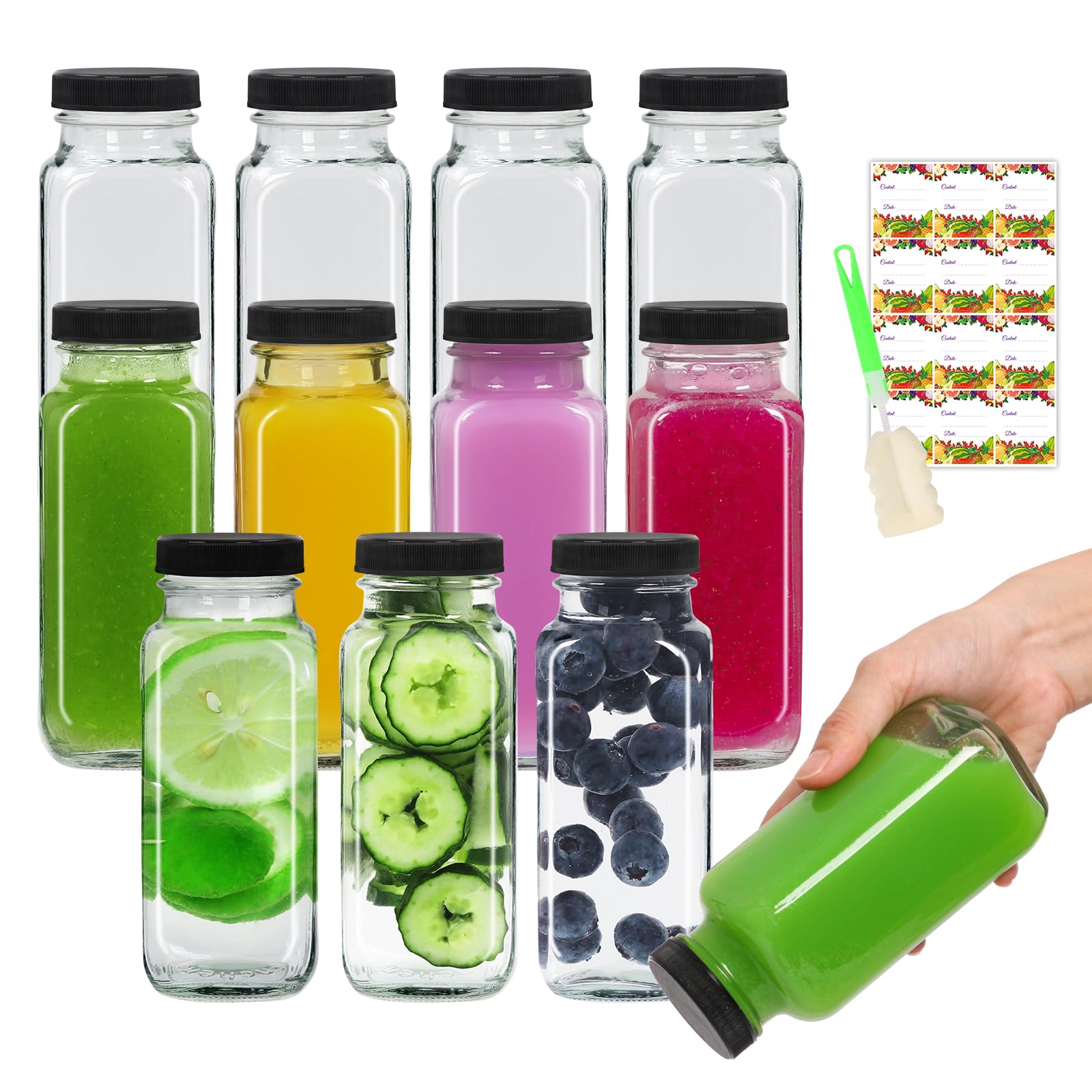 Photo 1 of AuroTrends 8 oz Glass Bottles with Lids 12Pack, 250ml Glass Bottles for Juicing, Water, Kombucha - Portable Glass Juicing Bottles Reusable Glass 8oz (8fl.oz, Set of 12)