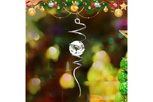 LJLIFART Gazing Ball Spiral Decorative Wind Spinner 13 Inch with Swivel Hook and 2 inch Clear Crystal Ball Unique Gift and Hanging Decor for Indoor Outdoor Garden Decoration