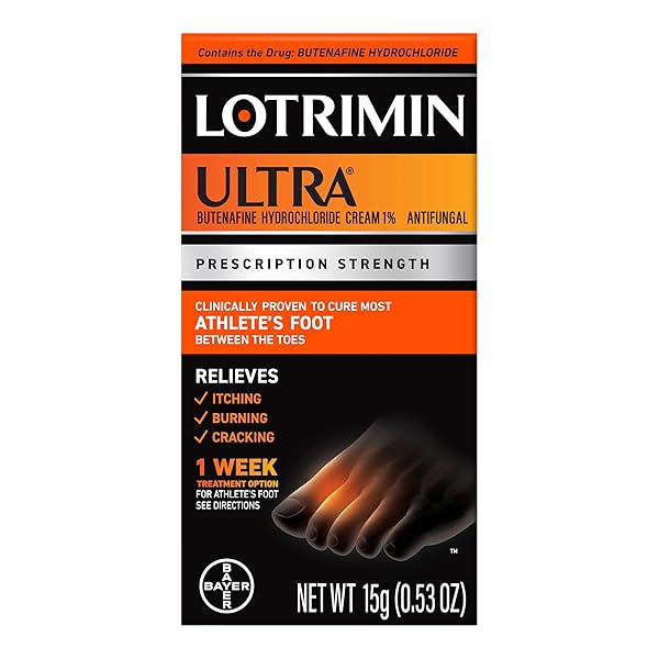 LOTRIMIN ULTRA 1 WEEK ATHLETE’S FOOT TREATMENT, PRESCRIPTION STRENGTH BUTENAFINE HYDROCHLORIDE 1%, CURES MOST ATHLETE’S FOOT BETWEEN TOES, CREAM, 53 OUNCE (15 GRAMS) (PACKAGING MAY VARY)