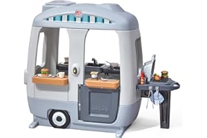 Step2 Adventure Camper Kids Playhouse, Indoor/Outdoor Playset with Kitchenette, Interactive Doorbell Sounds, 52-Piece Toy Accessories, Durable Plastic, For Toddlers 2+ Years