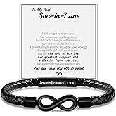 Sistble Valentines Day Gifts for Him, Leather Bracelet for Men To My Son Bracelet Fathers Day Bracelet Gifts for Dad Grandpa Love You Forever Engraved Birthday Graduation Gift Infinity Knot Jewelry