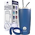 ALBOR Insulated Tumbler with Lid and Straw - 20 oz Insulated Coffee Mug with Handle, Travel Coffee Mug with 2 Lids, 2 Metal S