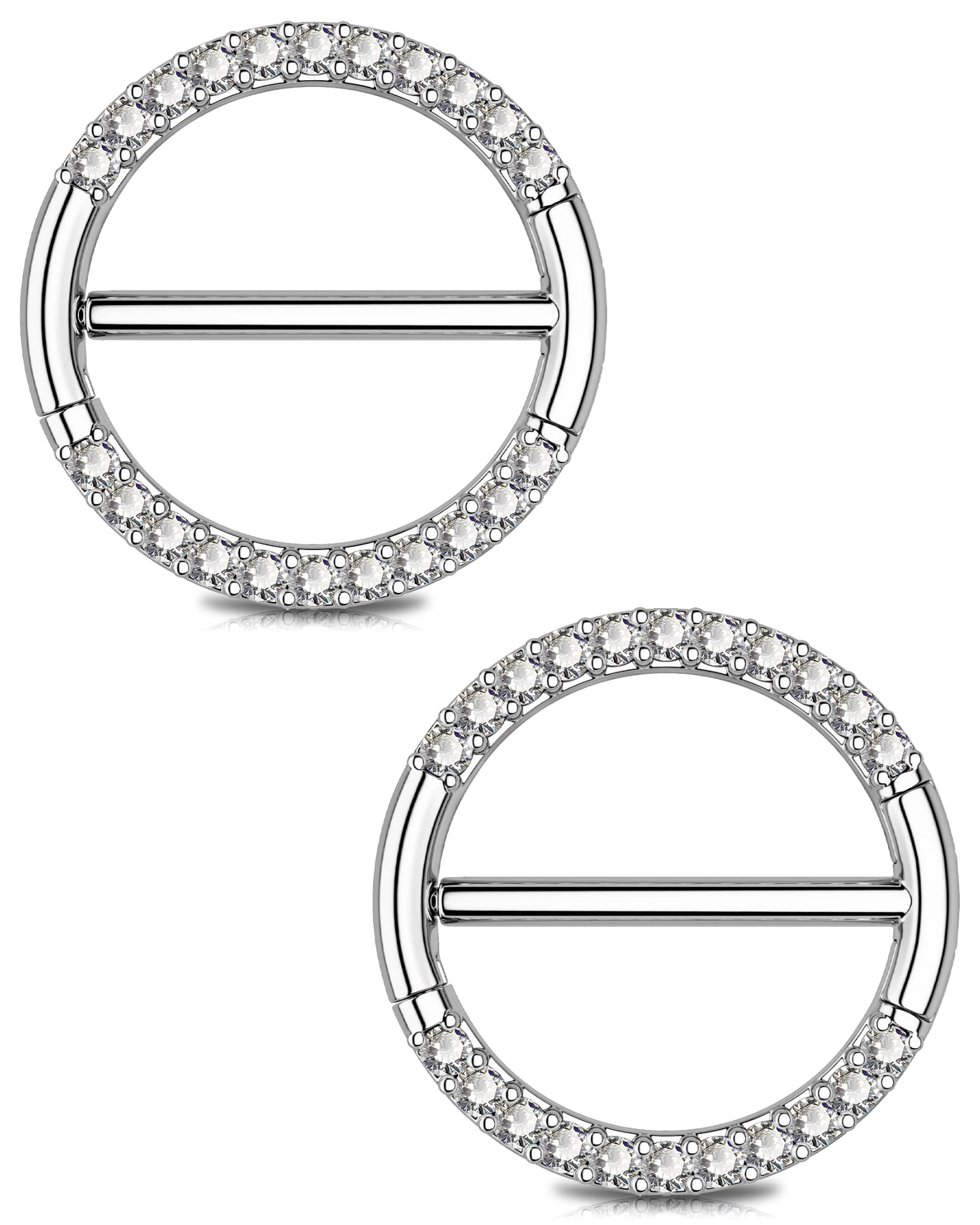 OUFER Body Piercing Nipple Bars 14G 316L Stainless Steel Clear CZ Nipple Rings Clicker Piercing Barbell