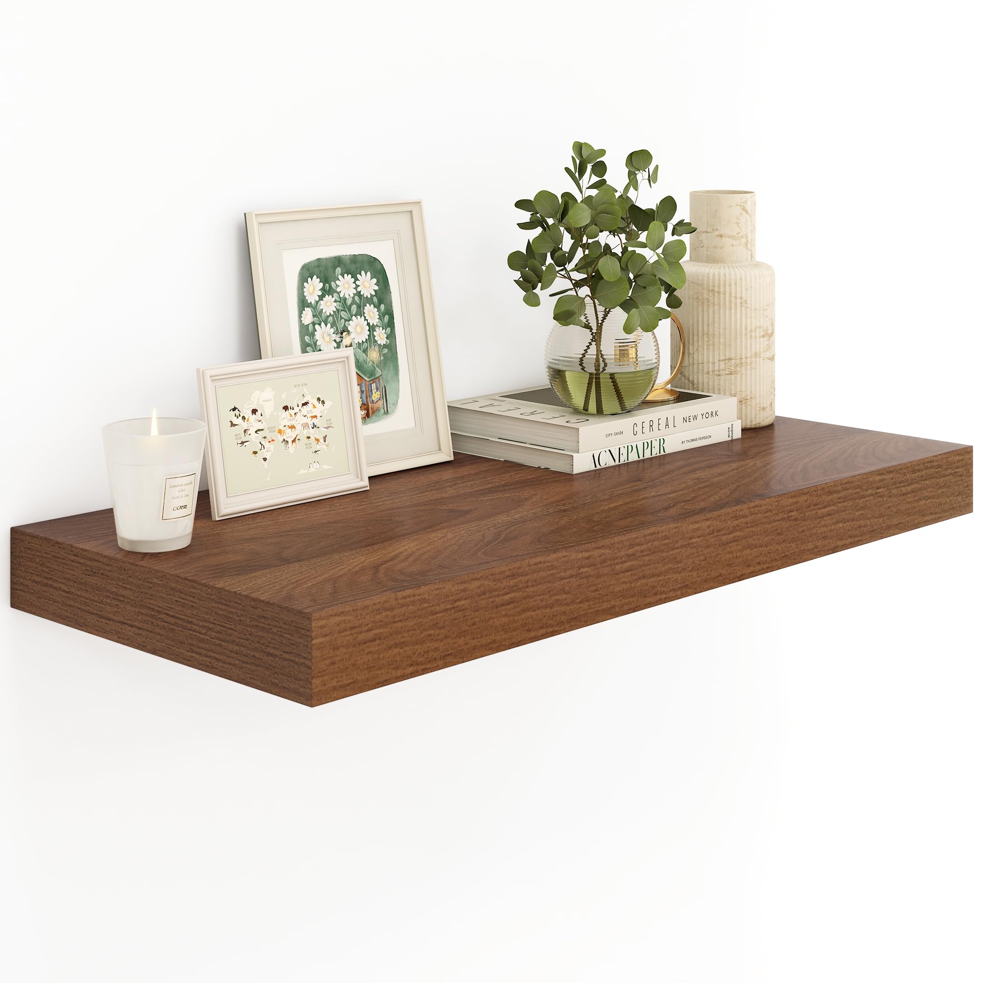 Photo 1 of 12" Deep Walnut Floating Shelves,Over Toilet Long Wall Mounted Modern Farmhouse 36 inches,Wall Shelves with Invisible Brackets for Bedroom, Bathroom, Living Room, Kitchen, Set of 1