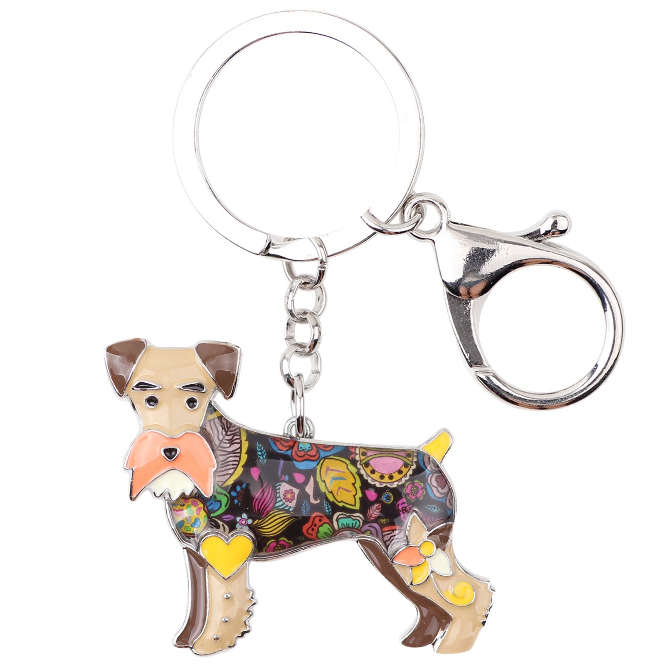 BONSNY Enamel Alloy Heart Lover Schnauzer Dog Key Chains For Women Car Charms Gift (Brown)