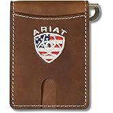 ARIAT Men's Leather Bifold Money Clip Wallet with American Flag Shield Embroidery