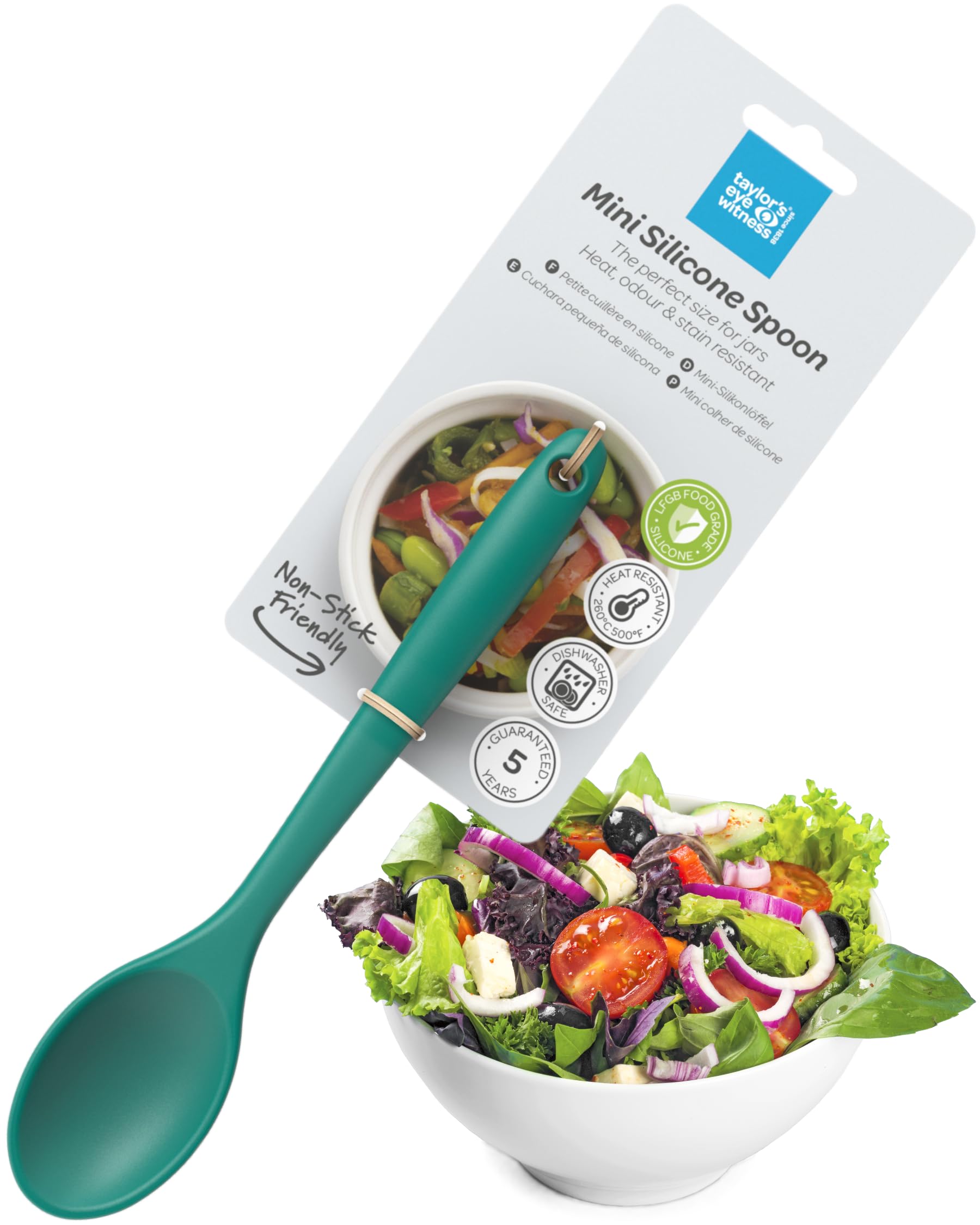 Taylors Eye Witness Mini Silicone Lagoon Stirring Spoon - Dishwasher Safe, Heat Resistant 260°C/500°F. Perfect for Non-Stick Pans. Small Enough for Jars. Odour & Stain Resistant. 5 Year Guarantee