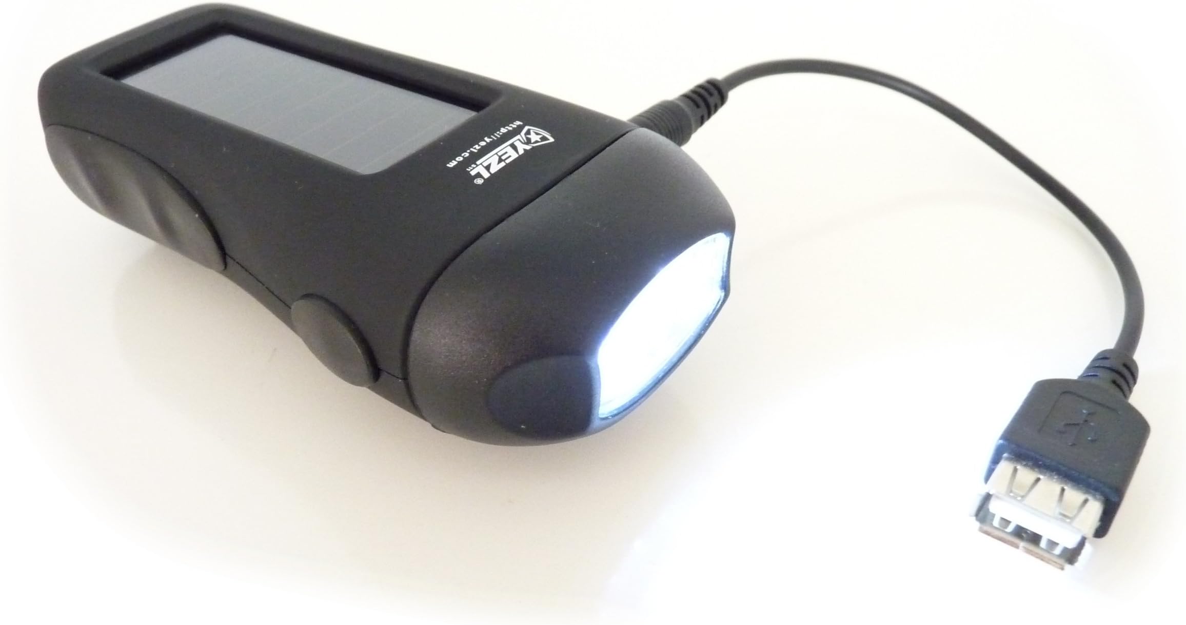 Solar and Dynamo Powered LED Torch - Flashlight and Emergency Mobile Phone USB Charger - Black