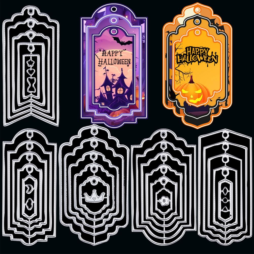 ORIGACH 5 Pack Bookmarks Metal Cutting Dies Tag Frame Die Cuts Embossing Stencils Template for DIY Scrapbooking Decorative Paper Card Making