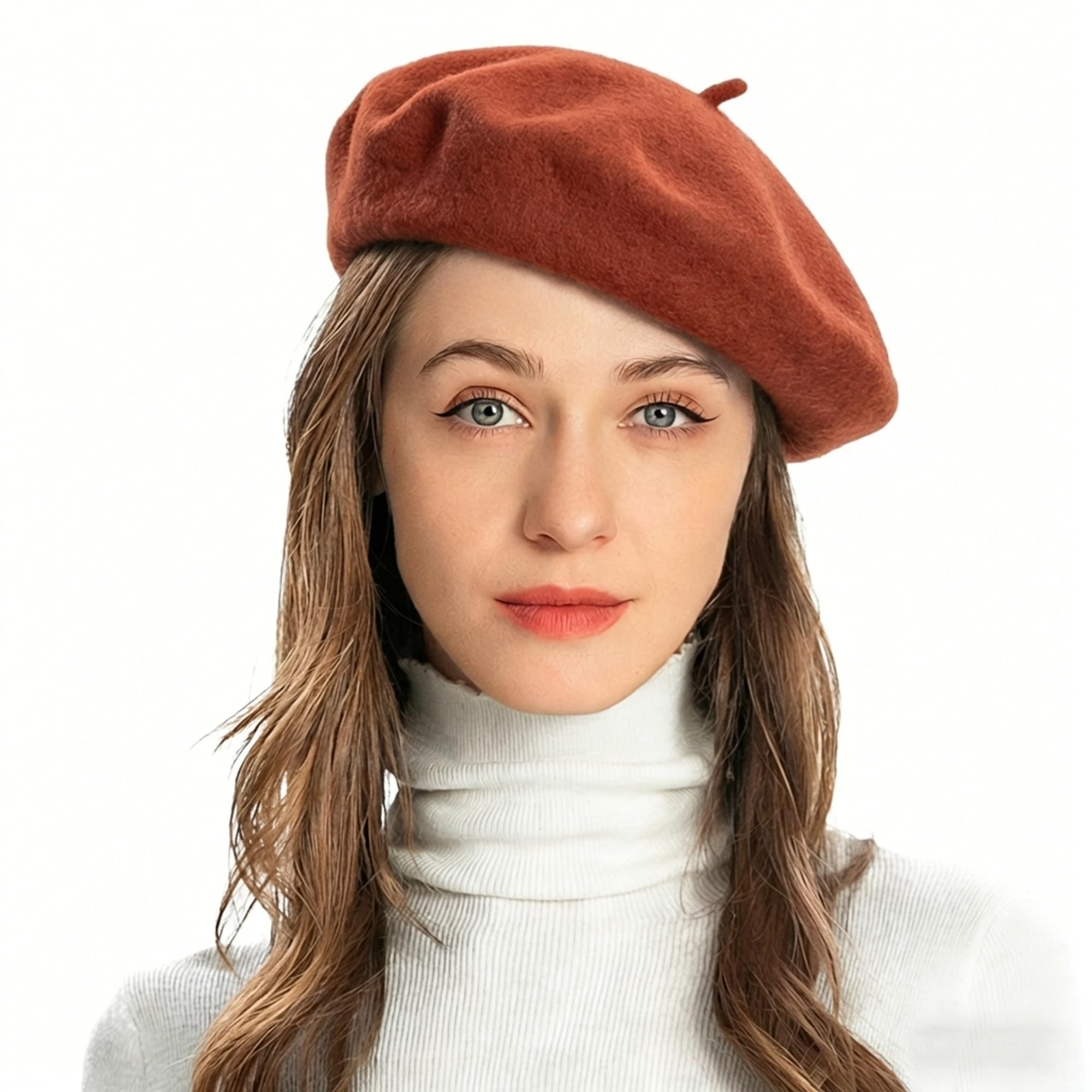 ZLYC Women's Classic French Artist Beret Beret, Rust, One Size