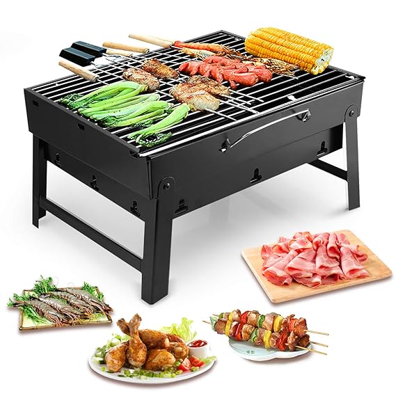 Uten Holzkohlegrills BBQ Portable Smoker Grill, Faltbare Grillwagen Outdoor Tischgrills Picknickgrill für Garten Camping Part