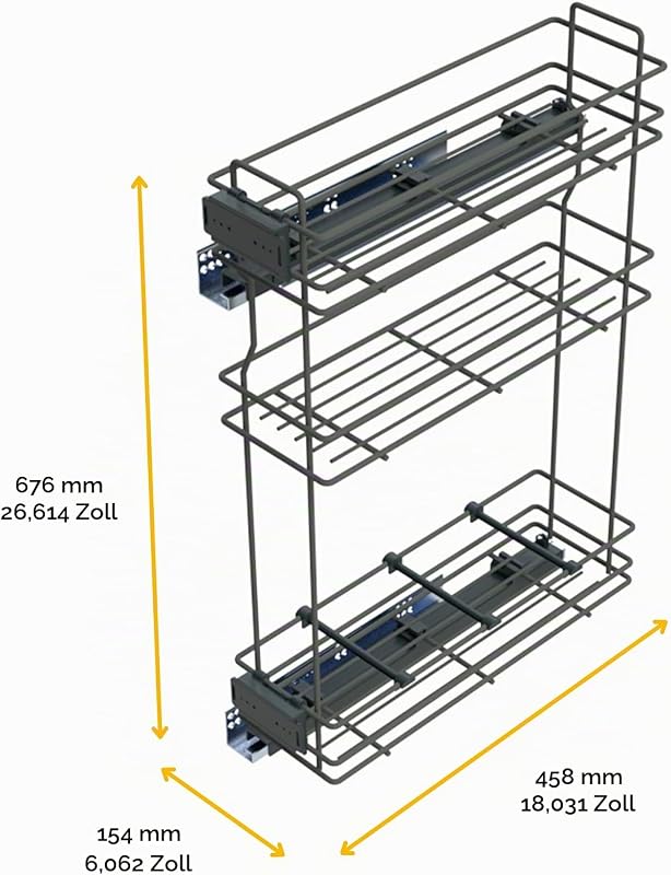 - Aausziehbares Flaschenregal mit sanfter Schließung, linke Seite, 3 Tablets, Modul 800x200mm, Stahl, Anthrazitgrau
