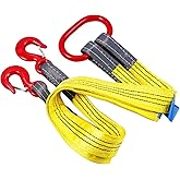 Lifting Slings Straps with Hooks, 3.3 Feet Two Leg Bridle Web Sling, 13227 Pounds Capacity, Polyester Webbing Purple Rigging Straps for Engines, Cranes, Hoists, Yellow, 10002