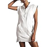 Qiaomai Womens Half Zip Sweatshirt Dresses Summer V Neck Sleeveless Pullover Tunic Tops Mini Dress