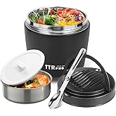 Insulated Food Jar for Adults Soup Thermo for Hot Cold Food 40 OZ, Stainless Steel Wide Mouth lunch box with Folding Spoon and Handle for Office(Ink Black)
