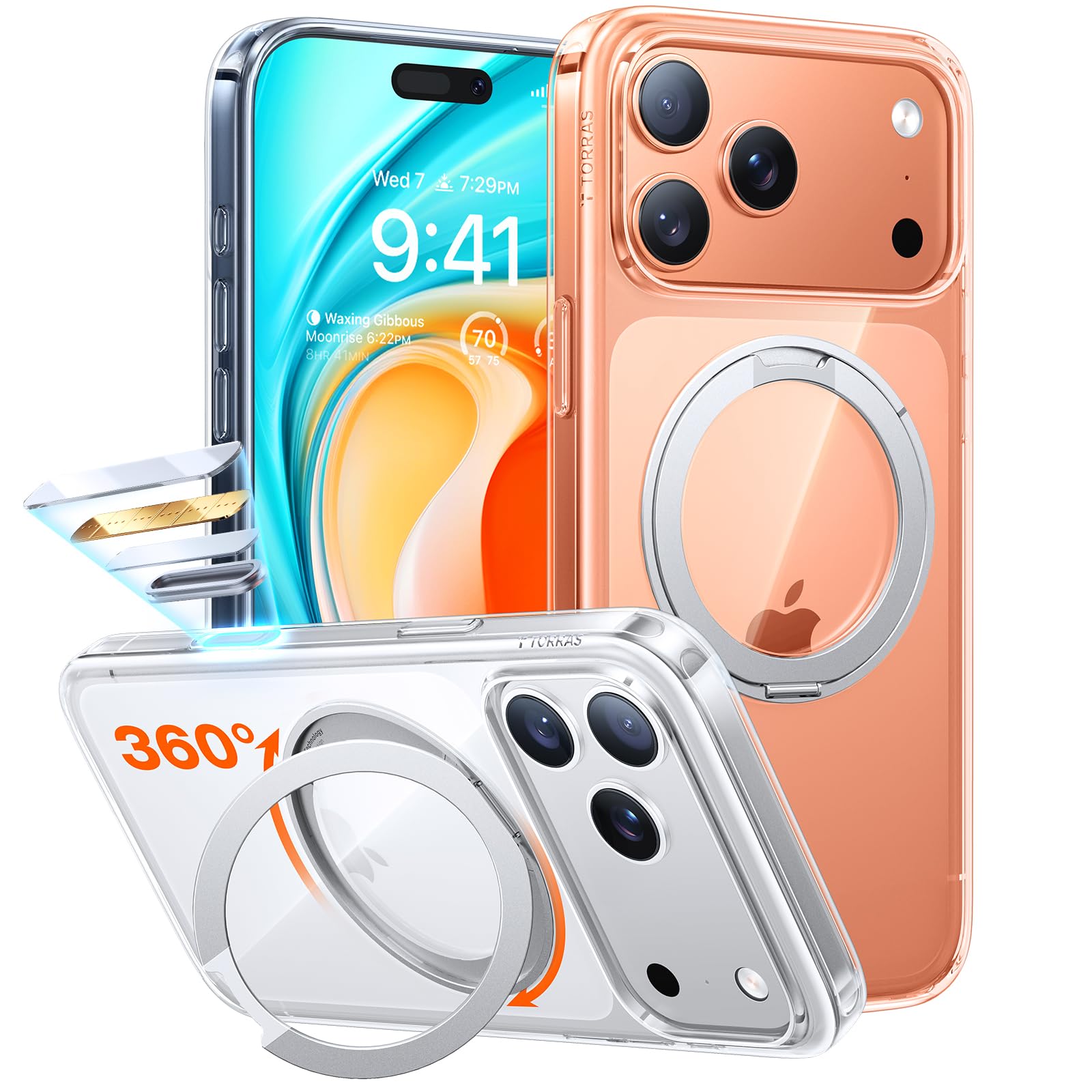 Photo 1 of TORRAS Upgrade 360 Magnetic Stand for iPhone 17 PRO Case with Camera Control Button, Fit for MagSafe, Mil-Grade Protection, Slim Soft Edge Translucent Back for iPhone 17Pro 6.3 inch, Clear