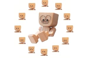 Christmas Shaking Wooden Man Figurine with 12pcs Magnetic Expressions,Charming Little Wood Figure That Sways,Shaking Feet Woo