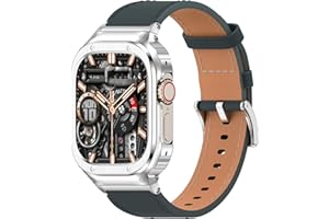 SUPLINK Stainless Steel Case and Band Compatible with Apple Watch Band 38mm 40mm 41mm 42mm 44mm 45mm 46mm 49mm,Leather Strap Metal Case for iWatch Series Ultra 10 9 8 7 6 5 4 3 2 1 SE Men